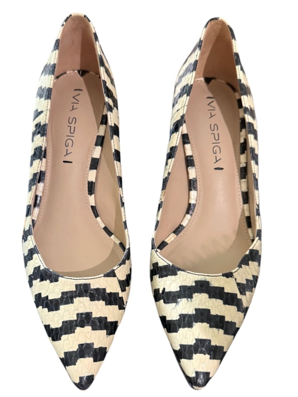 Via Spiga Snake Skin Black and Cream Kitten Heel Sz 6M